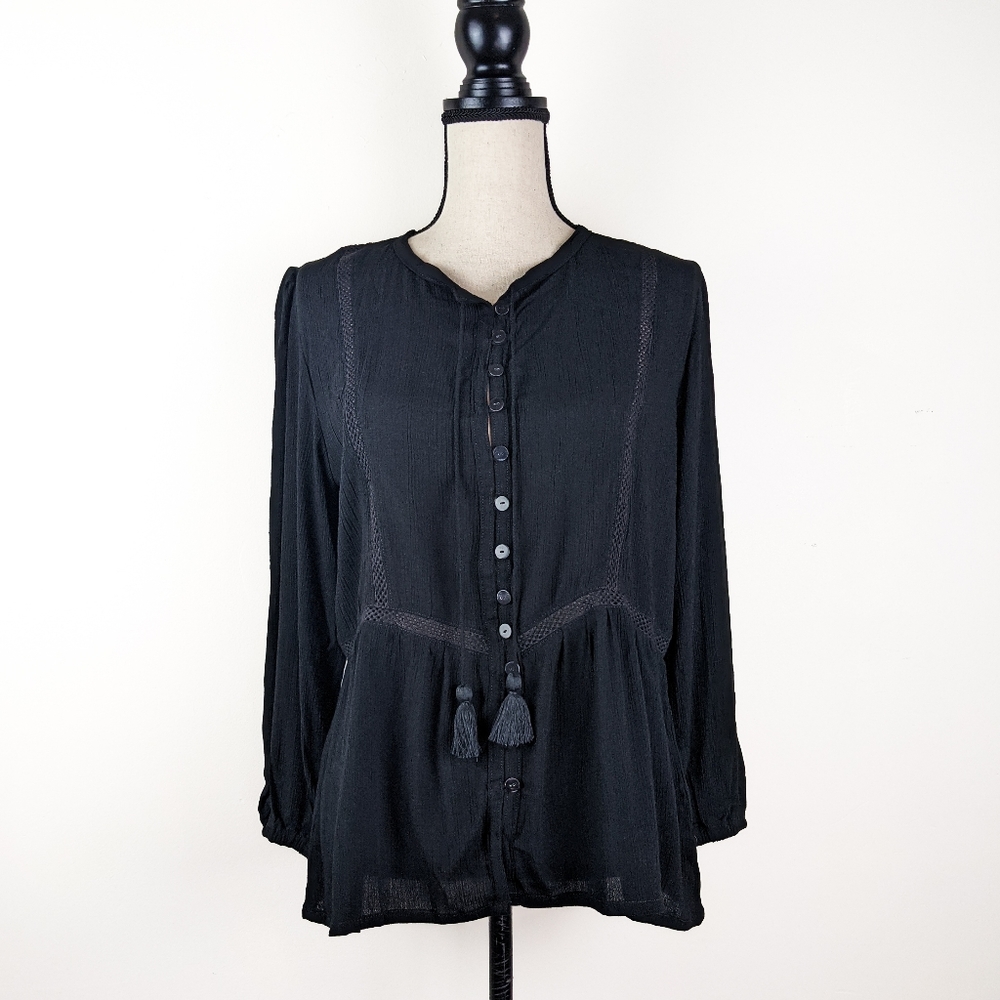 🦋LAST🦋 NWT Tulle and Batiste Sharon Boho Blouse, Jet Black, Size Large